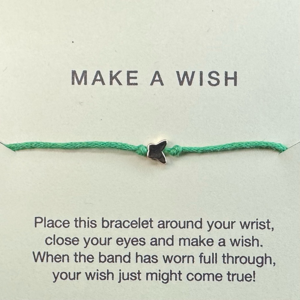 14k Gold Butterfly Charm Make A Wish Bracelet Green Adjustable Band NWT